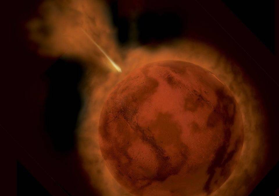 A large impact from an asteroid billions of years ago may have created the moons of Mars, including an inner, larger one that no longer exists today! (Credit: Medialab, ESA 2001)