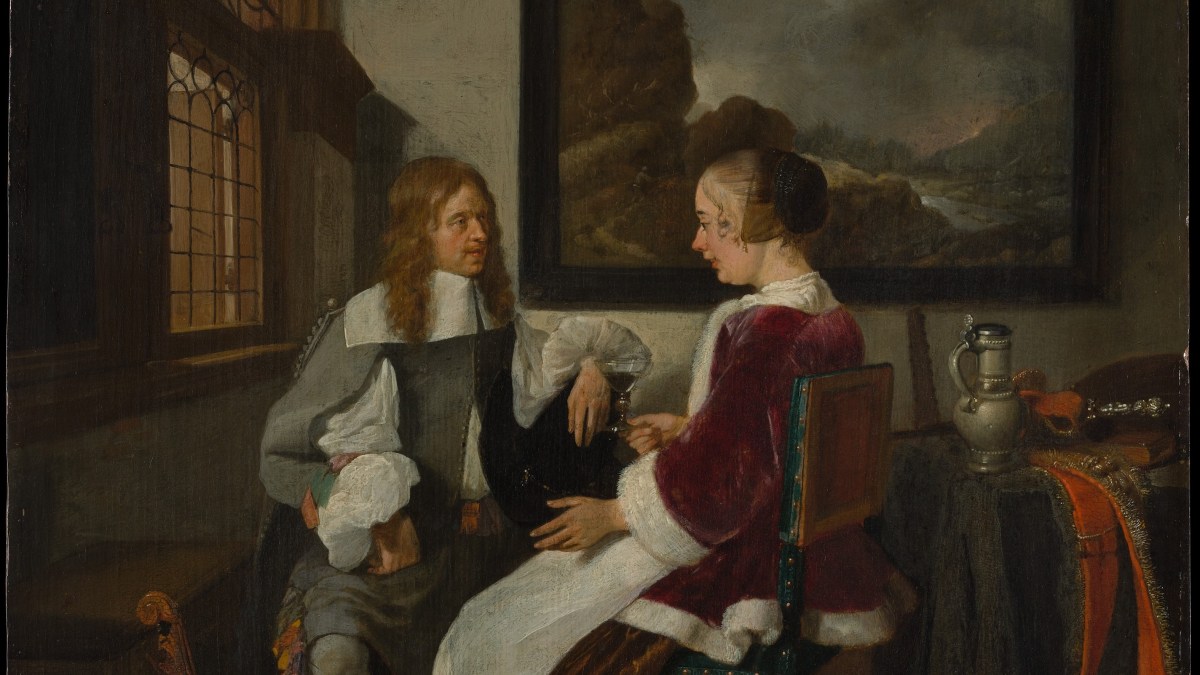 Sentimental Conversation – painting by Quirijn van Brekelenkam