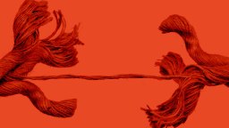 A frayed rope pulled from both ends against a solid orange background, with strands unraveling on each side—capturing the tension felt when you’re learning how to apologize and mend strained connections.