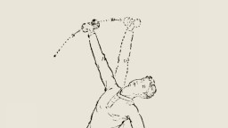 Line drawing of a person with one arm raised, swinging a tennis racket to hit an unseen ball—motion lines suggest the path of the racket and capture the power of habit in each practiced stroke.