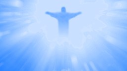 A silhouetted figure with outstretched arms appears in bright, radiant light against a blue sky, evoking an ethereal effect that invites reflection on arguments against God.