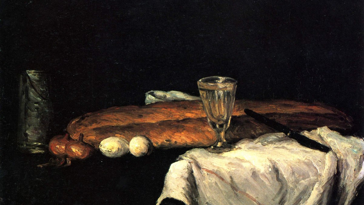 Cézanne still life with bread and eggs