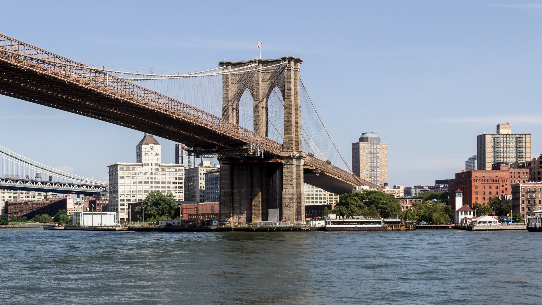 The Brooklyn Bridge in New York City crossing the East River