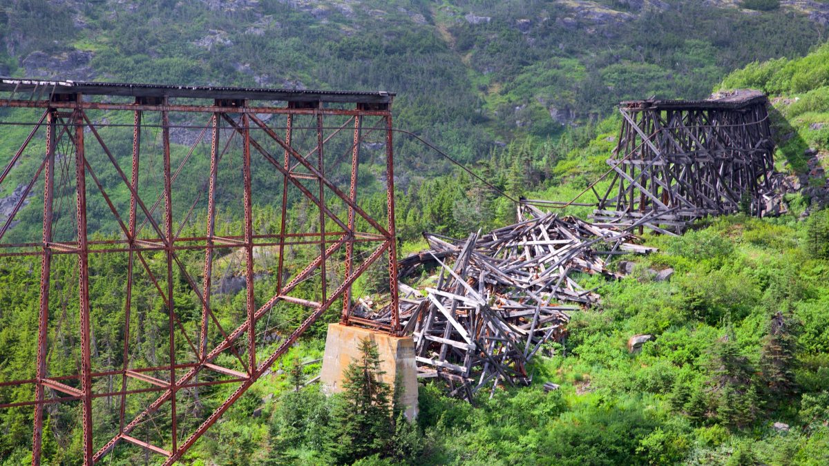 A railroad bridge collapse