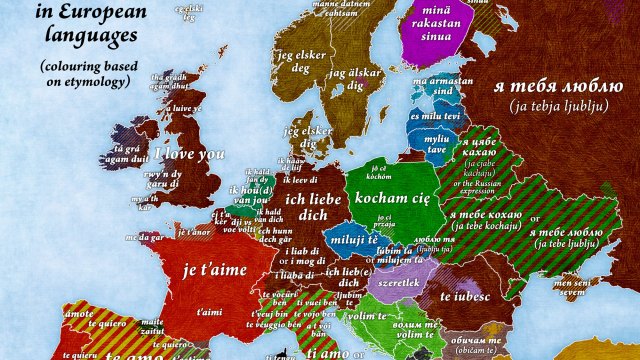A map of "I love you" in various European languages
