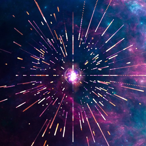 a star burst in the middle of the night sky.