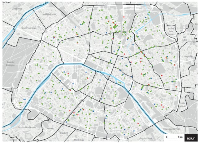 A map of butchers' shops in Paris