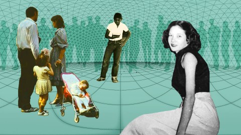 a collage of a woman with a baby in a stroller.