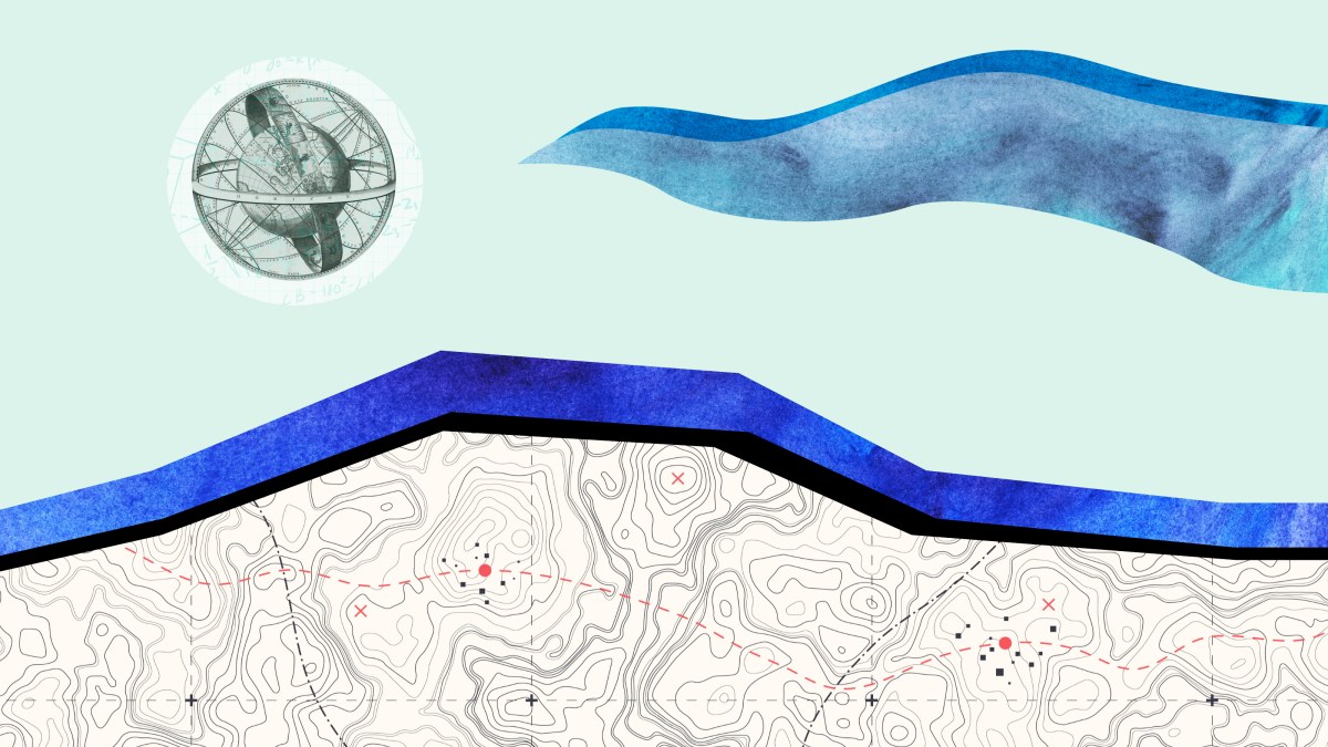 a drawing of a mountain and a satellite dish.