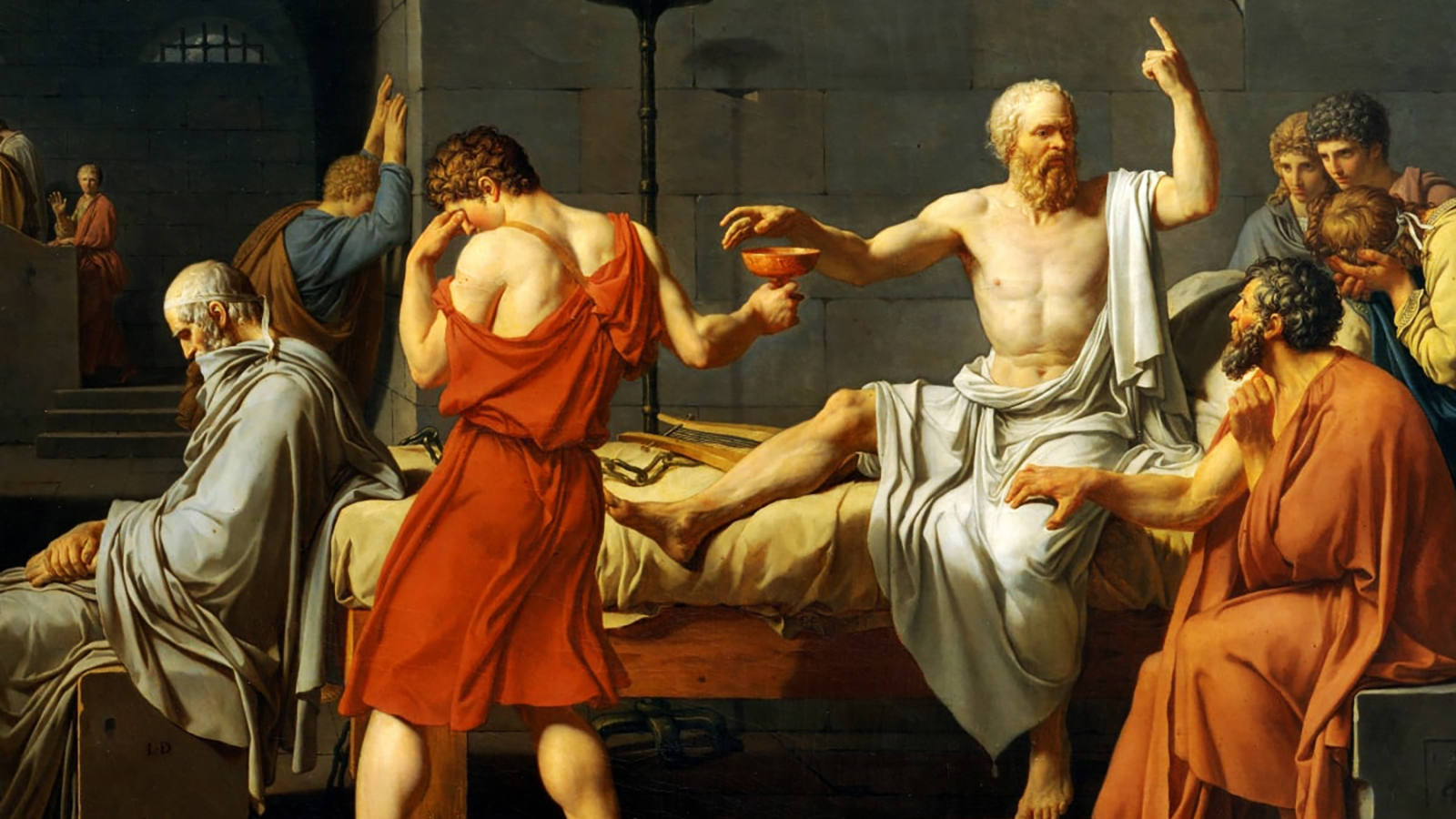 a painting of a group of people in a room.
