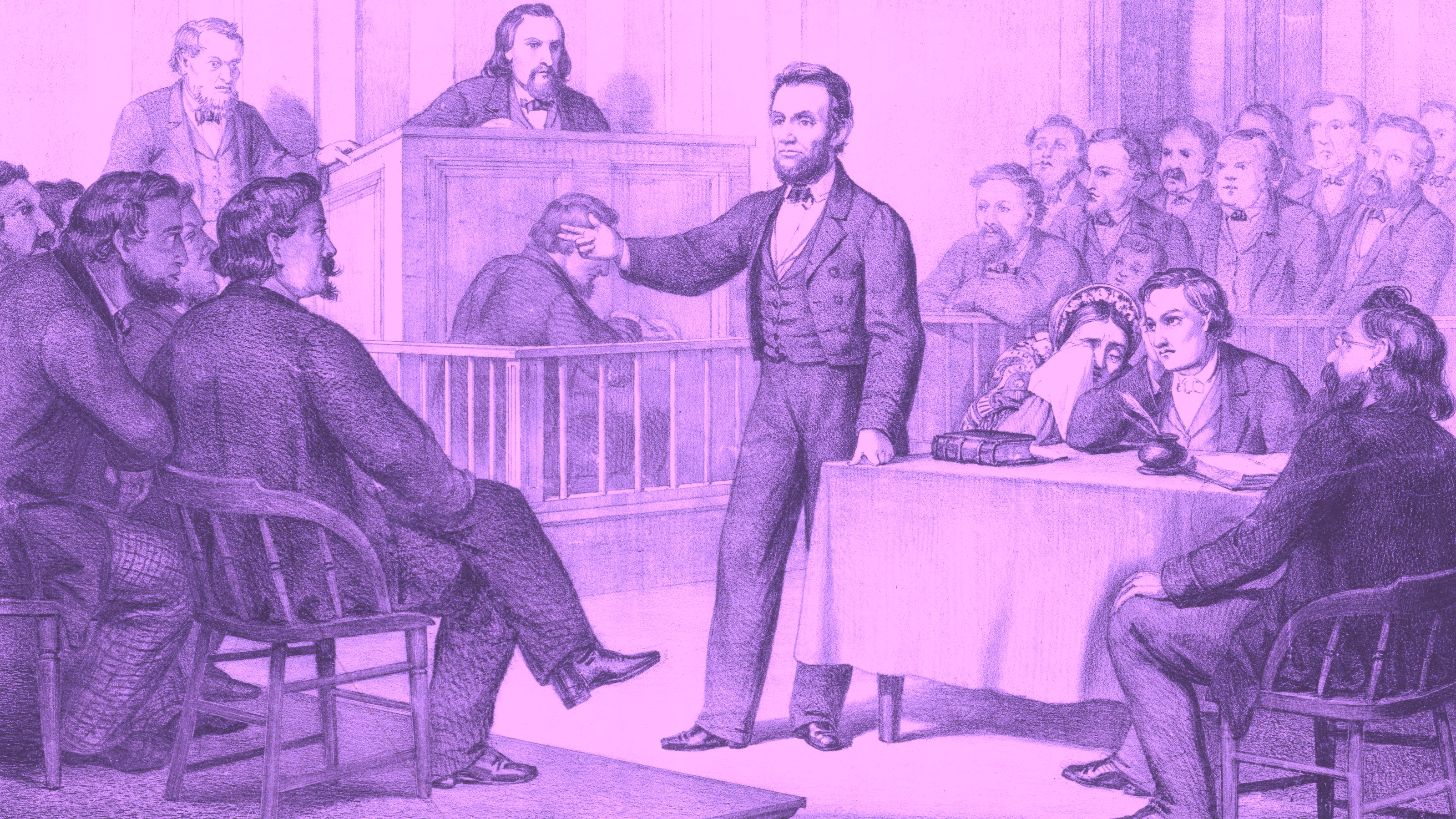 a drawing of a man giving a lecture to a group of people.