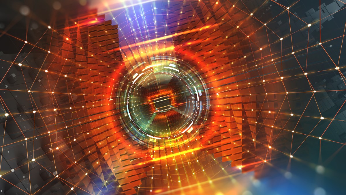 an abstract image of a circular object surrounded by lines and dots.