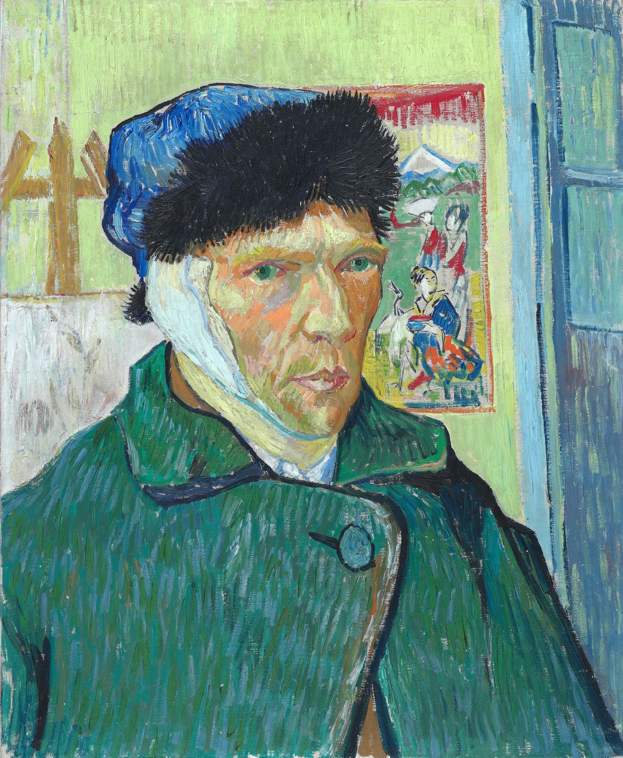 a painting of a man with a bandage on his face.