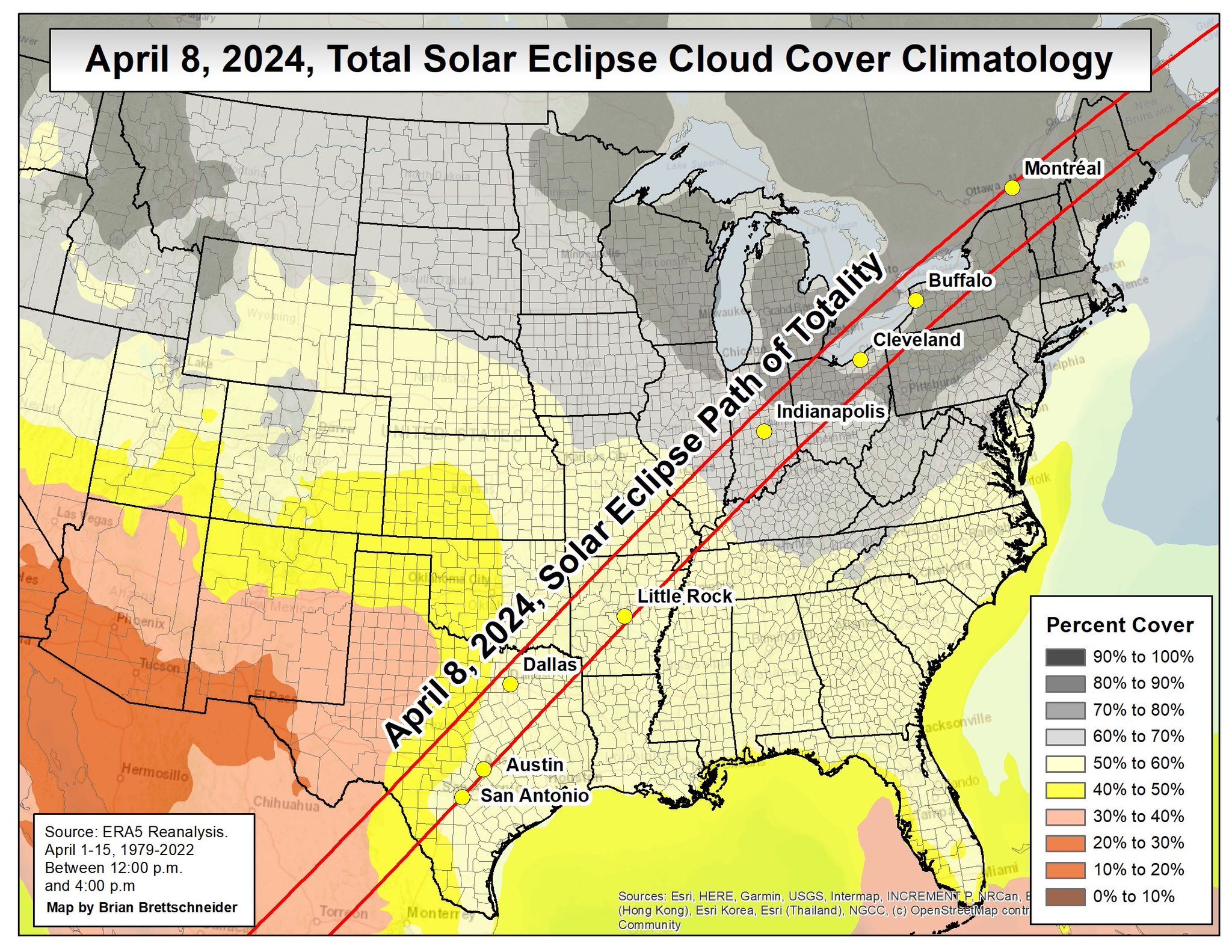 eclipse path cloud cover climatology April 8 2024
