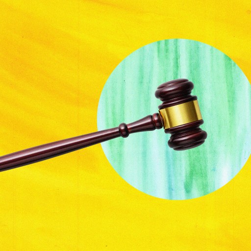 a painting of a wooden judge's hammer.