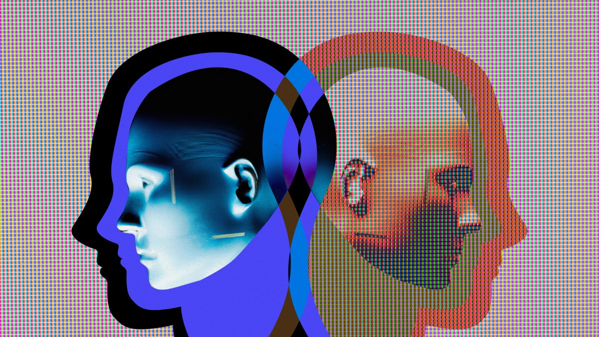 a couple of heads with different colors and shapes.