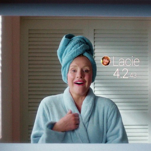 a woman with a towel wrapped around her head.