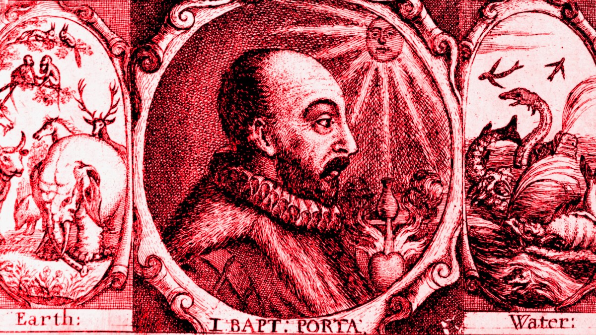 A red and white illustration of a man and a woman, both portrayed as code-making geniuses.