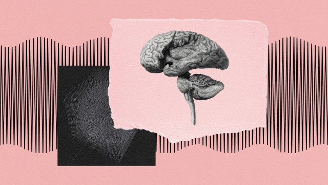 an image of consciousness represented by a brain on a pink background.