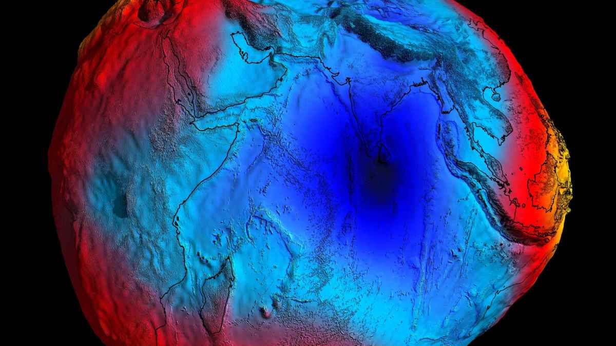 A 3d image of a blue and red sphere.