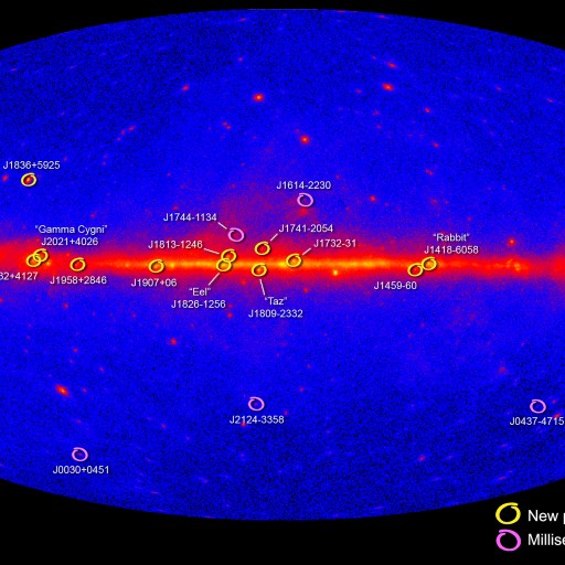 NASA Fermi LAT pulsar gamma ray sky