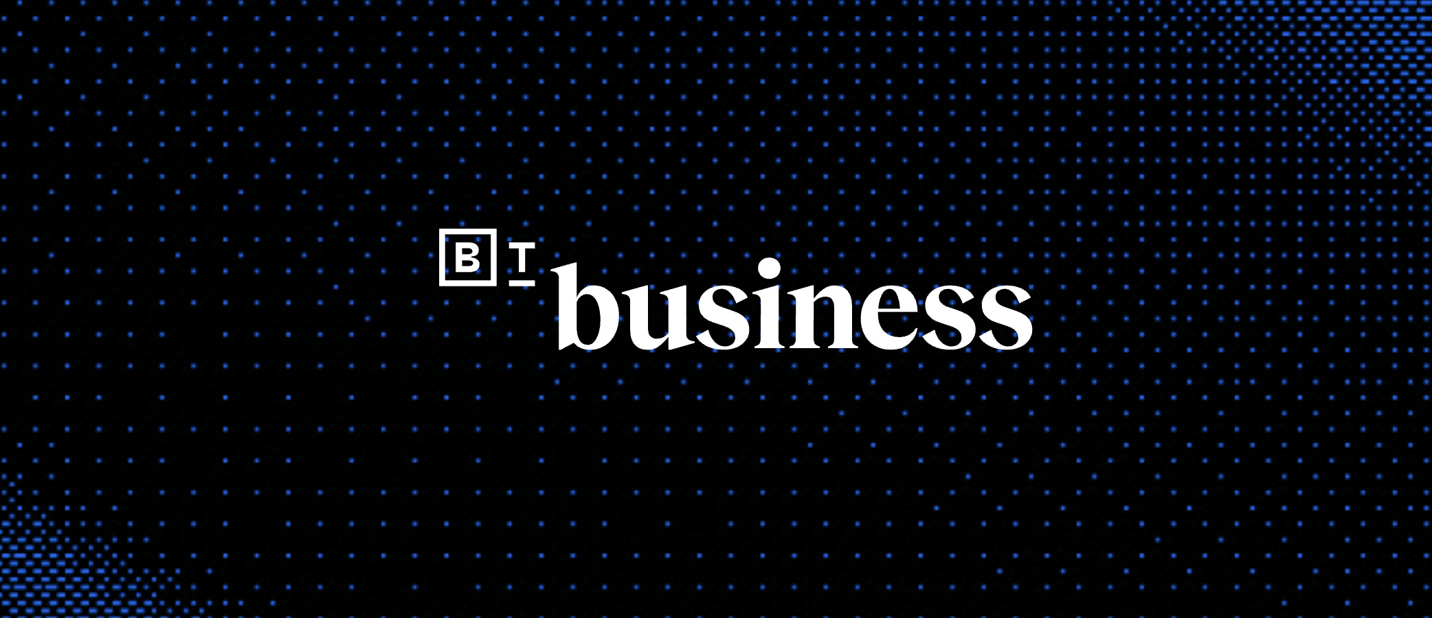 Logo of BT Business with "BT" in a white square followed by the word "business" in white, set against a dark, dotted background.