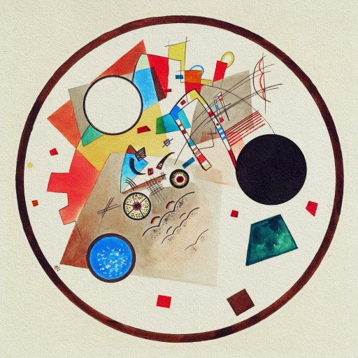 A painting showcasing objects within a circular composition.