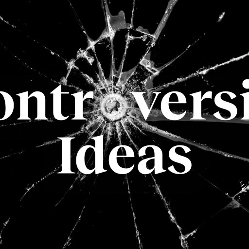 A broken glass with the words contradictory ideas.