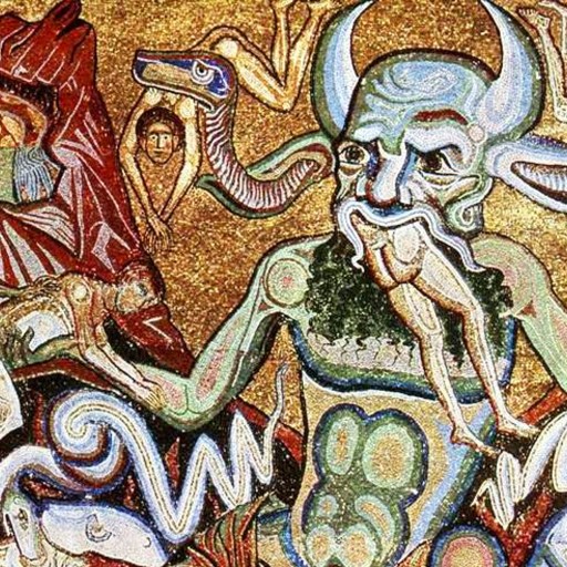 A painting of a demon and a group of other demons.