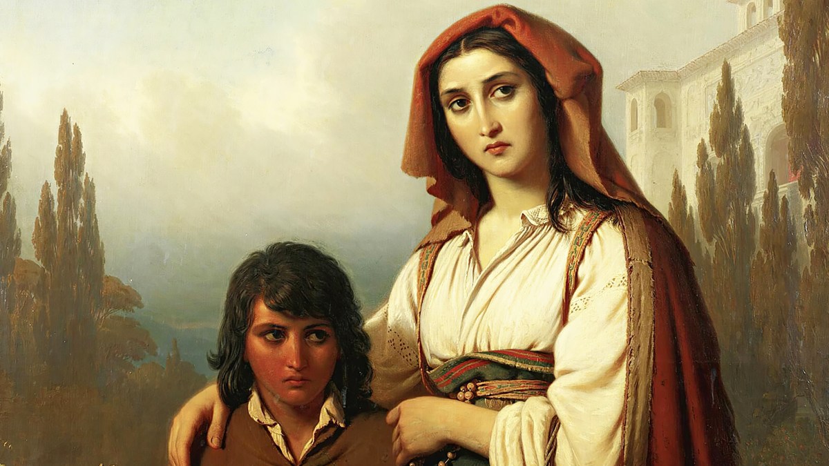 A Strauss-Howe inspired painting depicting the bond between a woman and a boy.