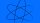 Black outline of an atomic symbol with three intersecting ellipses on a solid blue background.