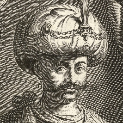 An engraving of Ibrahim the Mad wearing a turban.
