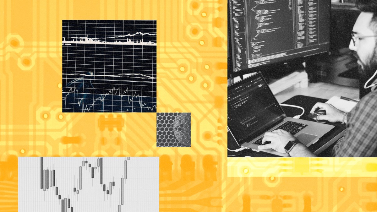 An image of a man working on a computer in a digital goldmine.