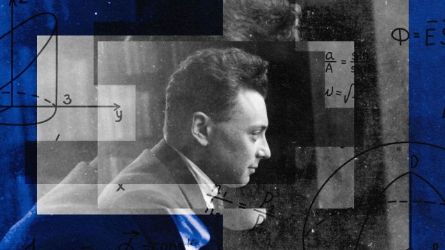 A photo of a man in front of a blue background, possibly resembling Wolfgang Pauli.