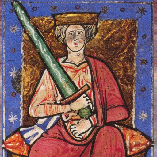 A painting featuring a man brandishing a sword, embodying historical valor and prowess.