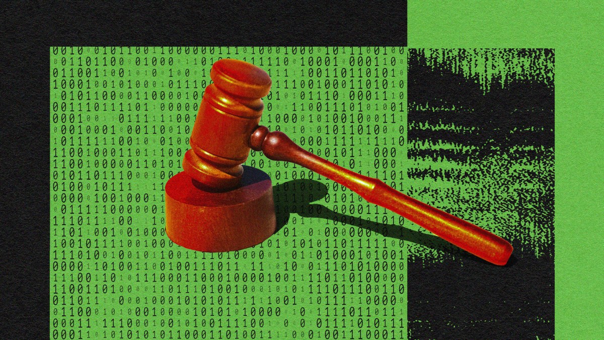 A gavel on top of a green and black background, symbolizing the regulation of AI.