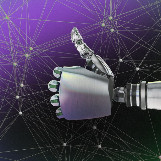 An image of a robot with a thumb up on a green background.