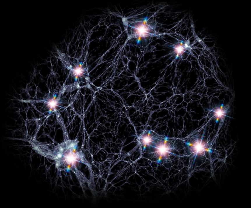 A black background with a cluster of lights on it, resembling a giant ring.