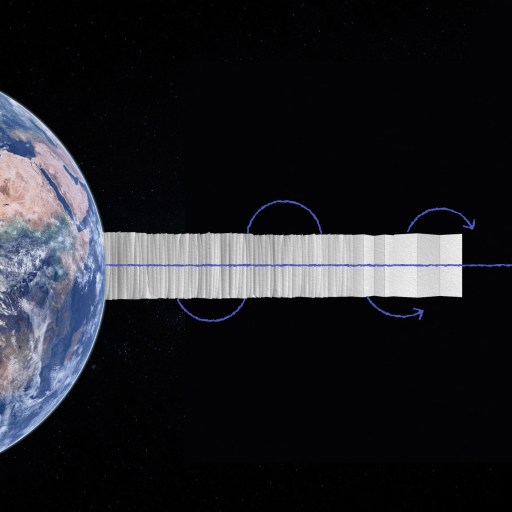 A diagram showing the earth and tpaper folding to the moon.