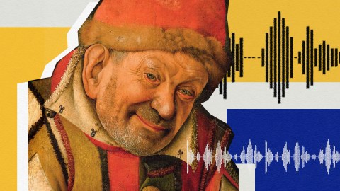 A Jester standing before a sound wave, reminding us to speak truth to power.