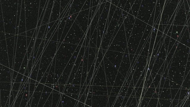 An image of a starry sky with numerous lines, depicting the concept of space pollution.