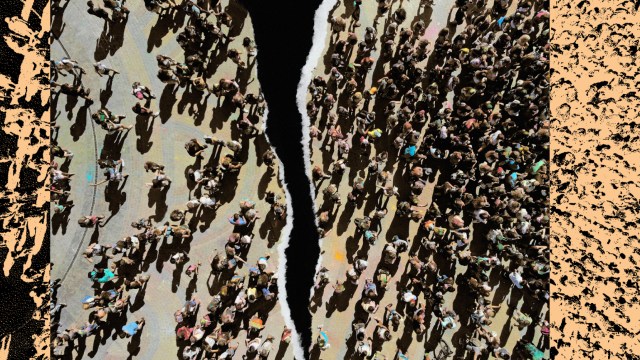 A group of people standing in a circle.