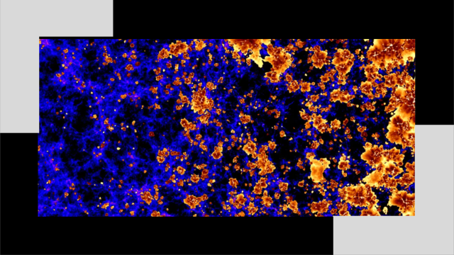 Fractal pattern with a stark contrast of vibrant orange and deep blue hues, designed to make the universe visible.