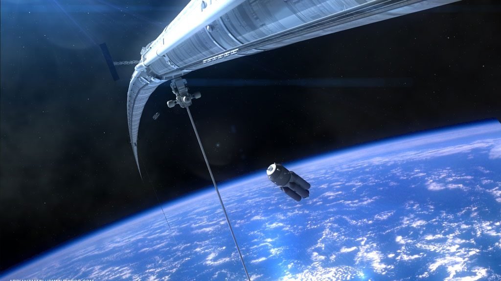 A satellite orbits Earth against a backdrop of space. Below, the Earth's curvature and cloud formations are visible, making our planet seem even bigger.