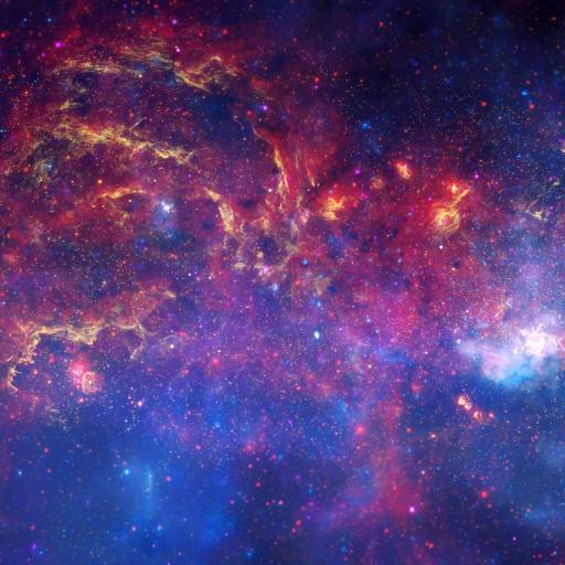 A vivid cosmic scene reveals colorful nebulae and stardust in vibrant shades of blue, purple, and orange, set against a backdrop of space. NASA observatories capture this celestial beauty, unveiling hidden holes in the vast tapestry of the universe.
