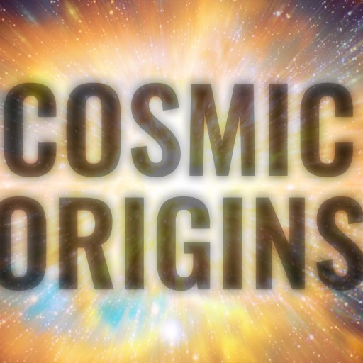 Text "Cosmic Origins" over a bright, colorful explosion effect with star-like patterns in the background.