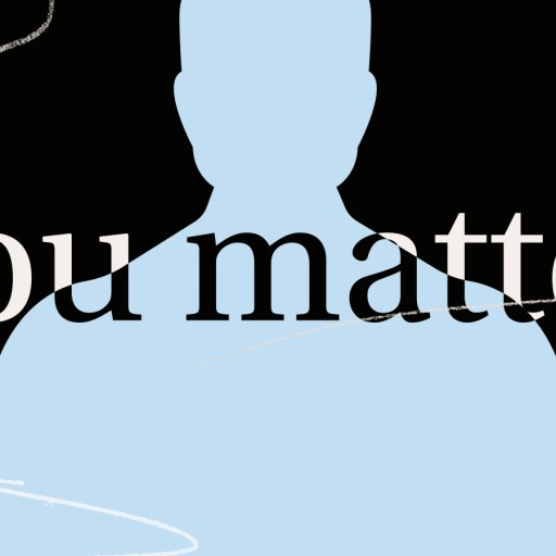 Silhouette of a person with the words "you matter" overlaid in large, bold letters on a dark background with abstract white lines, inspiring team esteem.