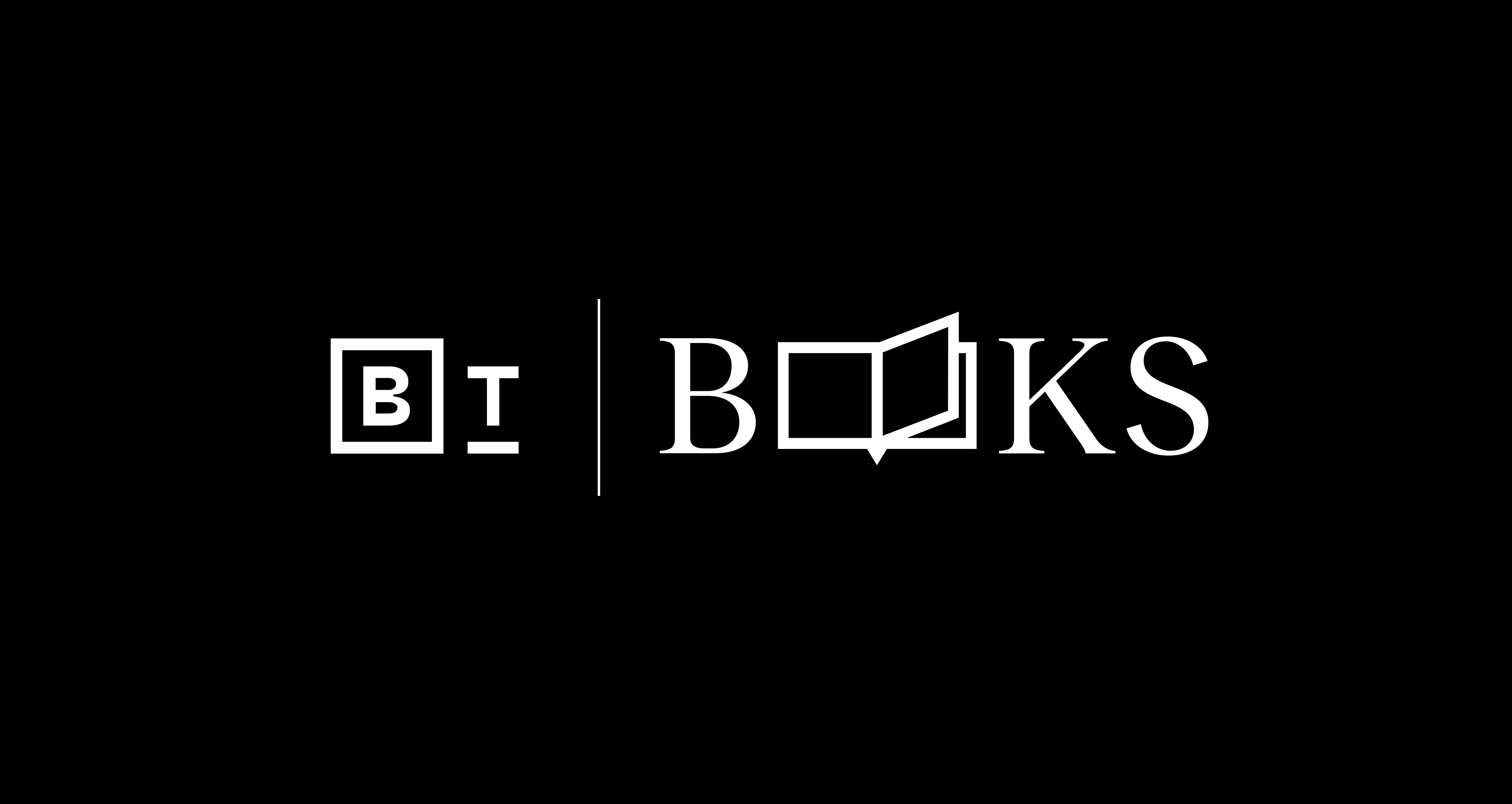 A black background with the symbols "B | T" in a box on the left and the word "BOOKS" on the right, with the first "O" replaced by an open book icon.
