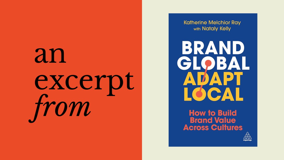 A book cover titled "Brand Global, Adapt Local: How to Build Brand Value Across Cultures" by Katherine Melchior Ray with Nataly Kelly, alongside the text "an excerpt from," highlighting insights on cultural intelligence.