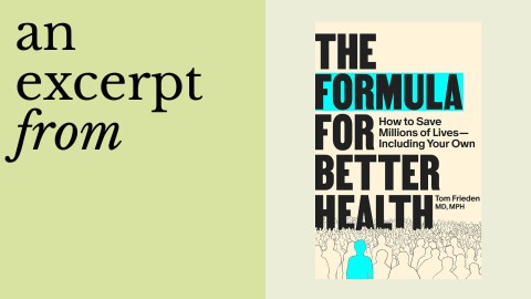 Book cover with the title "The Formula for Better Health" by Tom Frieden, MD, MPH, shown next to the text "an excerpt from" on a split green and beige background—a nod to Alice Hamilton’s legacy in public health.